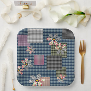 Kleurrijk patchwork landelijke retro patroon papieren bordje