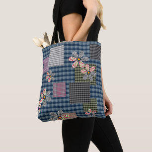 Kleurrijk patchwork landelijke retro patroon tote bag