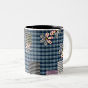Kleurrijk patchwork landelijke retro patroon tweekleurige koffiemok