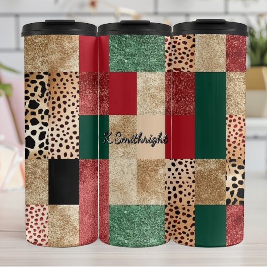 Kleurrijk Patchwork Ontwerp Dierprinten Getexturee Thermosbeker