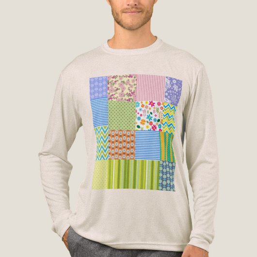 Kleurrijk Patchwork Patroon Grafische T-Shirt (Voorkant volledig)