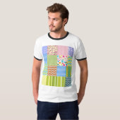 Kleurrijk Patchwork Patroon Grafische T-Shirt (Voorkant volledig)