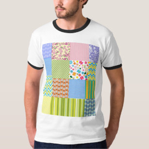 Kleurrijk Patchwork Patroon Grafische T-Shirt