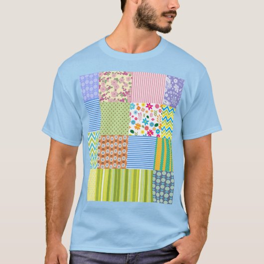 Kleurrijk Patchwork Patroon Grafische T-Shirt (Voorkant)