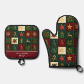 Kleurrijk Patchwork Patroon Ovenwant & Pannenlap Set (Voorkant)