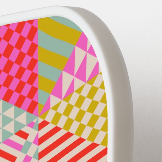 Kleurrijk Patchwork Pickleball Paddle (Links Detail)