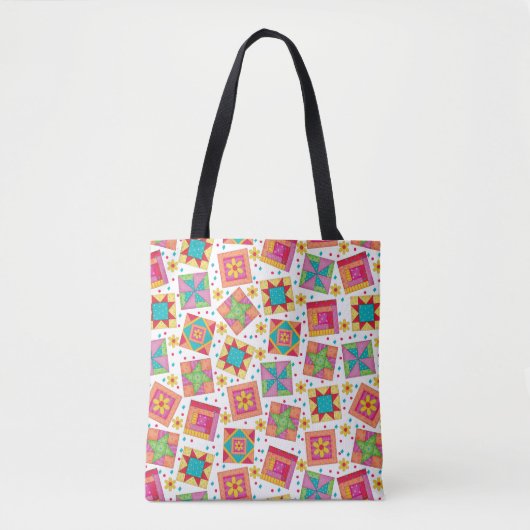 Kleurrijk patchwork Quilt Blocks White Tote Bag (Voorkant)