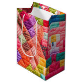 Kleurrijk Patchwork Quiltpatroon Medium Cadeauzakje (Voorkant Gekanteld)
