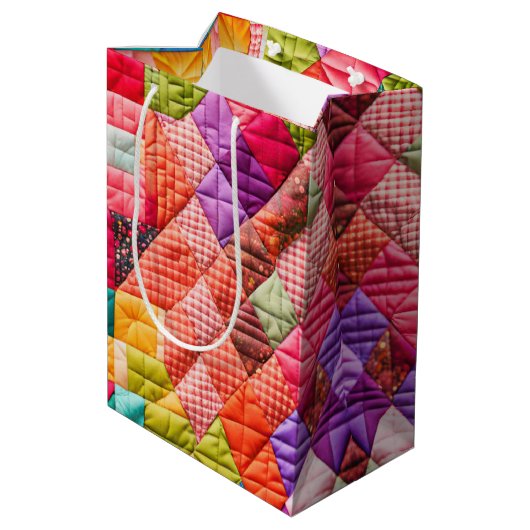 Kleurrijk Patchwork Quiltpatroon Medium Cadeauzakje (Achterkant Gekanteld)