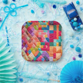 Kleurrijk Patchwork Quiltpatroon Papieren Bordje (Feest)