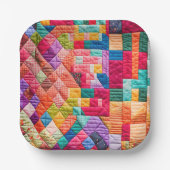 Kleurrijk Patchwork Quiltpatroon Papieren Bordje (Voorkant)