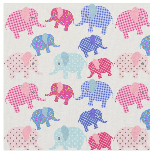 Kleurrijk patchwork-retro ellephant Print Fabric Stof (Close Up)