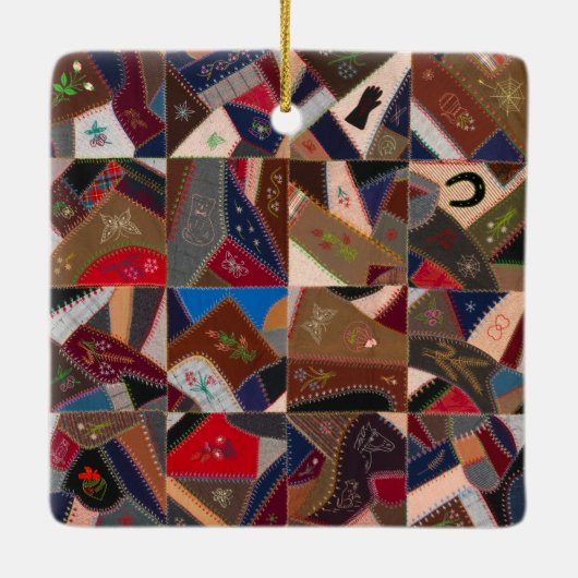  kleurrijk patchwork: stijlvol quilt design keramisch ornament (Achterkant)