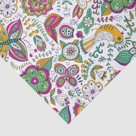 Kleurrijk patroon bloemen bloemen en vlinders tissuepapier (Detail)