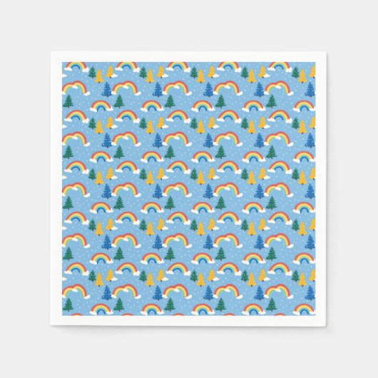 Kleurrijk patroon met regenbogen en bomen servet (Voorkant)