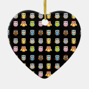 Kleurrijk Patroon met Veel Cute Uilen Keramisch Ornament