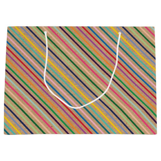 Kleurrijk patroon op bijtende bruine kraft groot cadeauzakje (Voorkant)