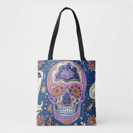 Kleurrijk patroon schedel tote bag (Voorkant)