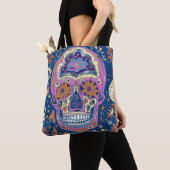 Kleurrijk patroon schedel tote bag (Dichtbij)