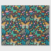 Kleurrijk patroon van bloemen en vlinders cadeaupapier (Vlak)