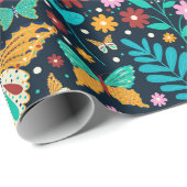 Kleurrijk patroon van bloemen en vlinders cadeaupapier (Rol Hoek)