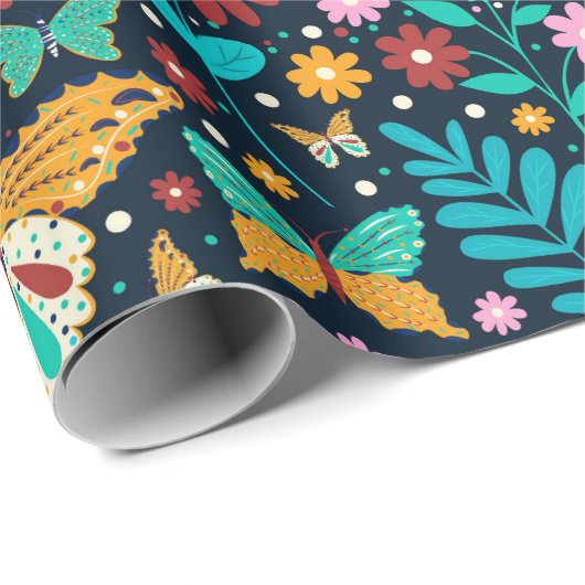 Kleurrijk patroon van bloemen en vlinders cadeaupapier (Rol Hoek)