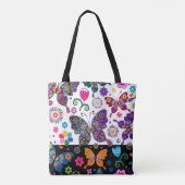Kleurrijk patroon van bloemen en vlinders tote bag (Achterkant)