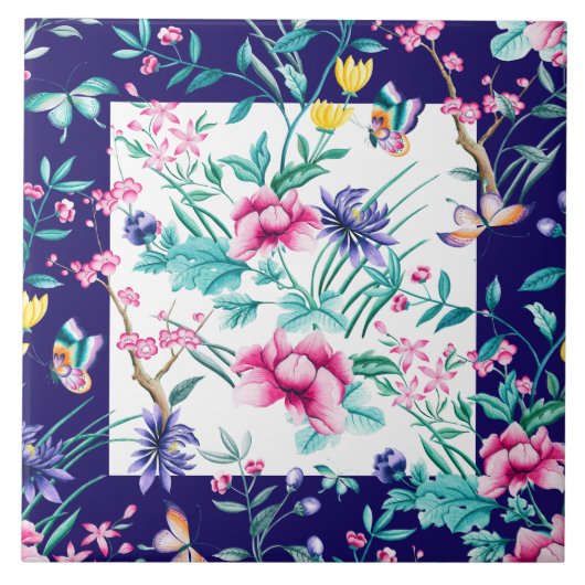 Kleurrijk patroon van bronbloemen en vlinders tegeltje (Voorkant)