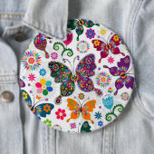 Kleurrijk patroon van buistuiken en bloemen ronde button 6,0 cm (In situ)