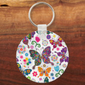 Kleurrijk patroon van buistuiken en bloemen sleutelhanger (Voorkant)