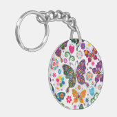 Kleurrijk patroon van buistuiken en bloemen sleutelhanger (Voorkant Links)