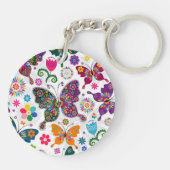 Kleurrijk patroon van buistuiken en bloemen sleutelhanger (Achterkant)