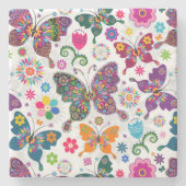 Kleurrijk patroon van buistuiken en bloemen stenen onderzetter (Voorkant)