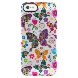 Kleurrijk patroon van buistuiken en bloemen doorzichtig iPhone SE/5/5s hoesje