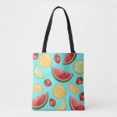 Kleurrijk patroon van citrusmeloen aardbeienvrucht tote bag (Voorkant)