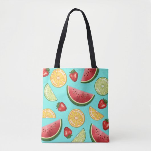 Kleurrijk patroon van citrusmeloen aardbeienvrucht tote bag (Voorkant)