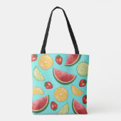 Kleurrijk patroon van citrusmeloen aardbeienvrucht tote bag (Achterkant)