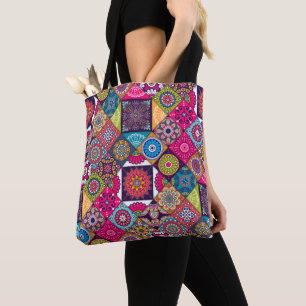 Kleurrijk patroon van etnische tegels tote bag