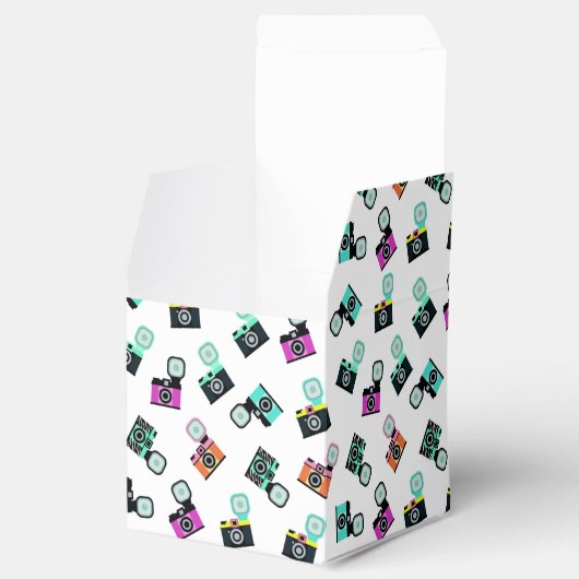Kleurrijk patroon van Flash-camera Retro Bedankdoosjes (Geopend)