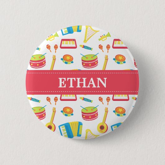 Kleurrijk patroon van muziekinstrumenten voor kind ronde button 5,7 cm (Voorkant)