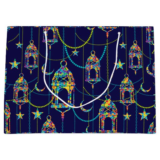 Kleurrijk patroon van ramadan-symbolen groot cadeauzakje (Voorkant)