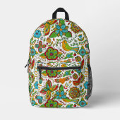 Kleurrijk patroon van retro-bloemen en vlinders bedrukte rugzak (Voorkant)