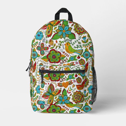 Kleurrijk patroon van retro-bloemen en vlinders bedrukte rugzak (Voorkant)