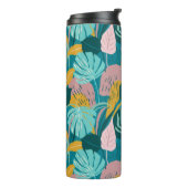 Kleurrijk patroon van tropische bladeren en bloeme thermosbeker (Gedraaid links)