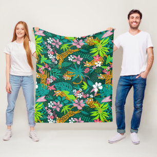 Kleurrijk patroon van tropische bloemen en dieren fleece deken