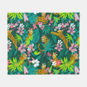 Kleurrijk patroon van tropische bloemen en dieren fleece deken (Voorkant (Horizontaal))