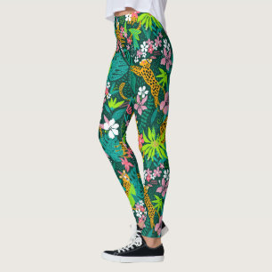 Kleurrijk patroon van tropische bloemen en dieren leggings