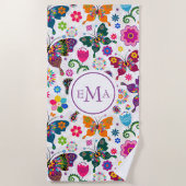 Kleurrijk patroon van vlinders en bloemen strandlaken (Voorkant)