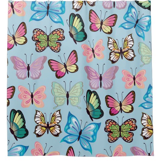 Kleurrijk patroonpatroonpasta lichtblauw douchegordijn (Voorkant)