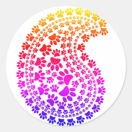 Kleurrijk paw Print Paisley Patroon Ronde Sticker (Voorkant)